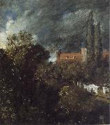 View into a Garden in Hampstead with a Red House beyond John Constable